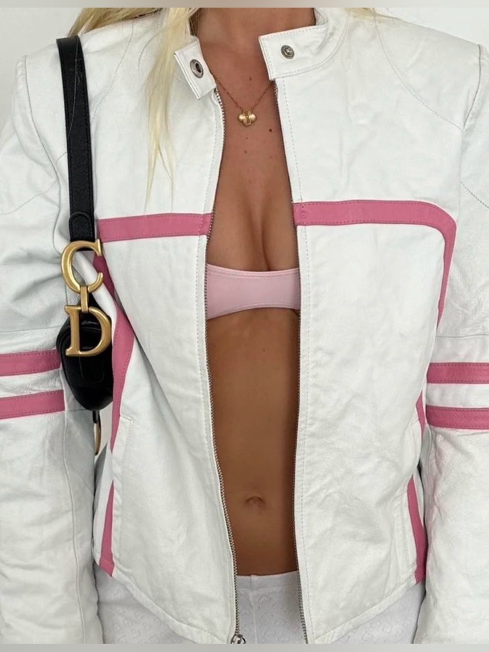 Vintage Tale Tech White Active Wear Jacket  with Pink and Brown Trim
